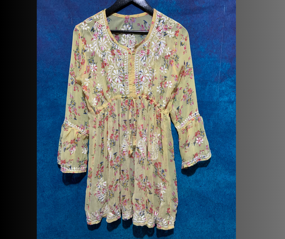 georgette printed short top yellow
