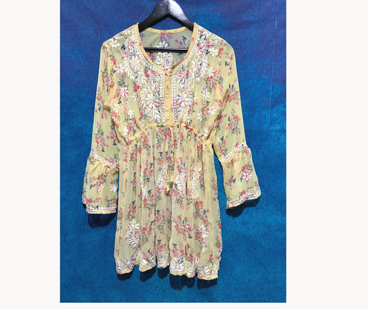 Georgette Printed short top/light yellow