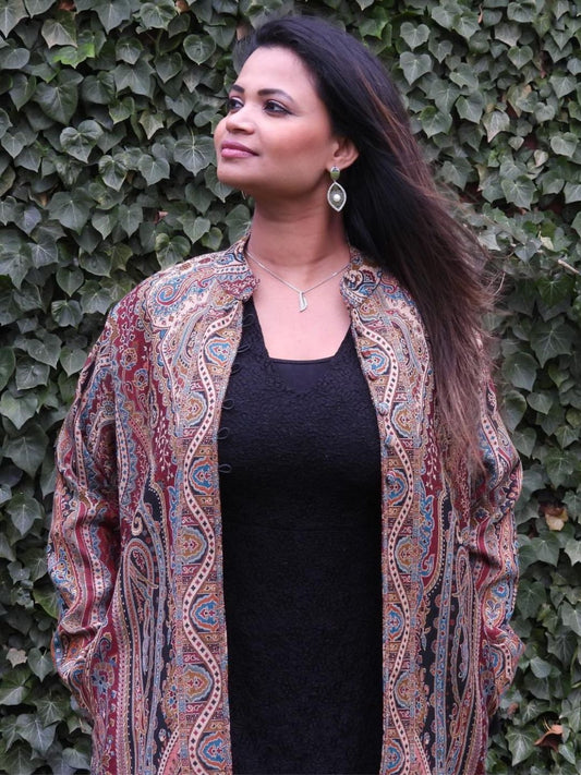 Brown Pure Wool Premium Kashmir Kani Jacket