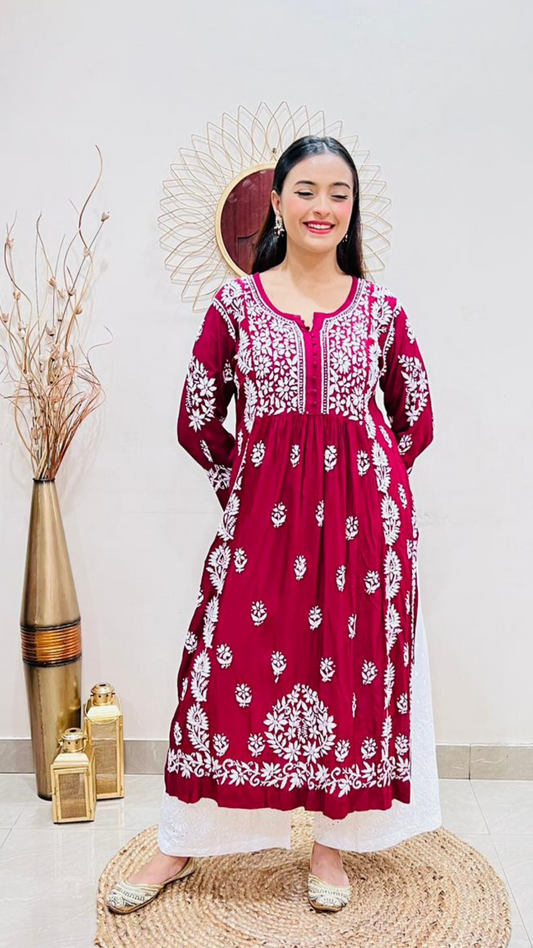 Masnavi zia kurti/top Maroon