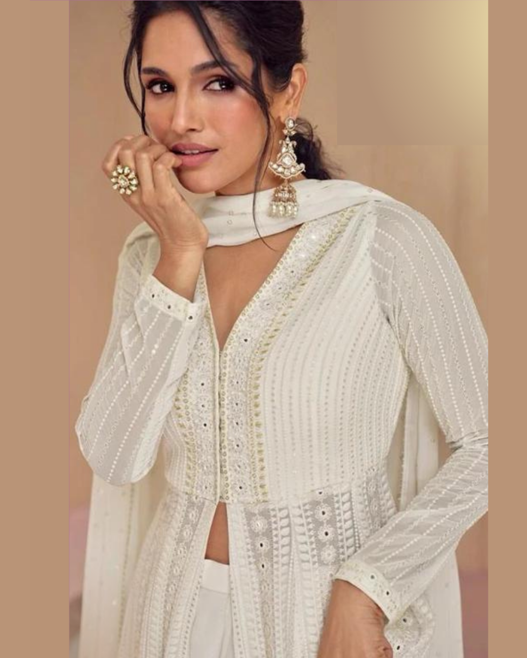 White chikankari anarkali gown dress