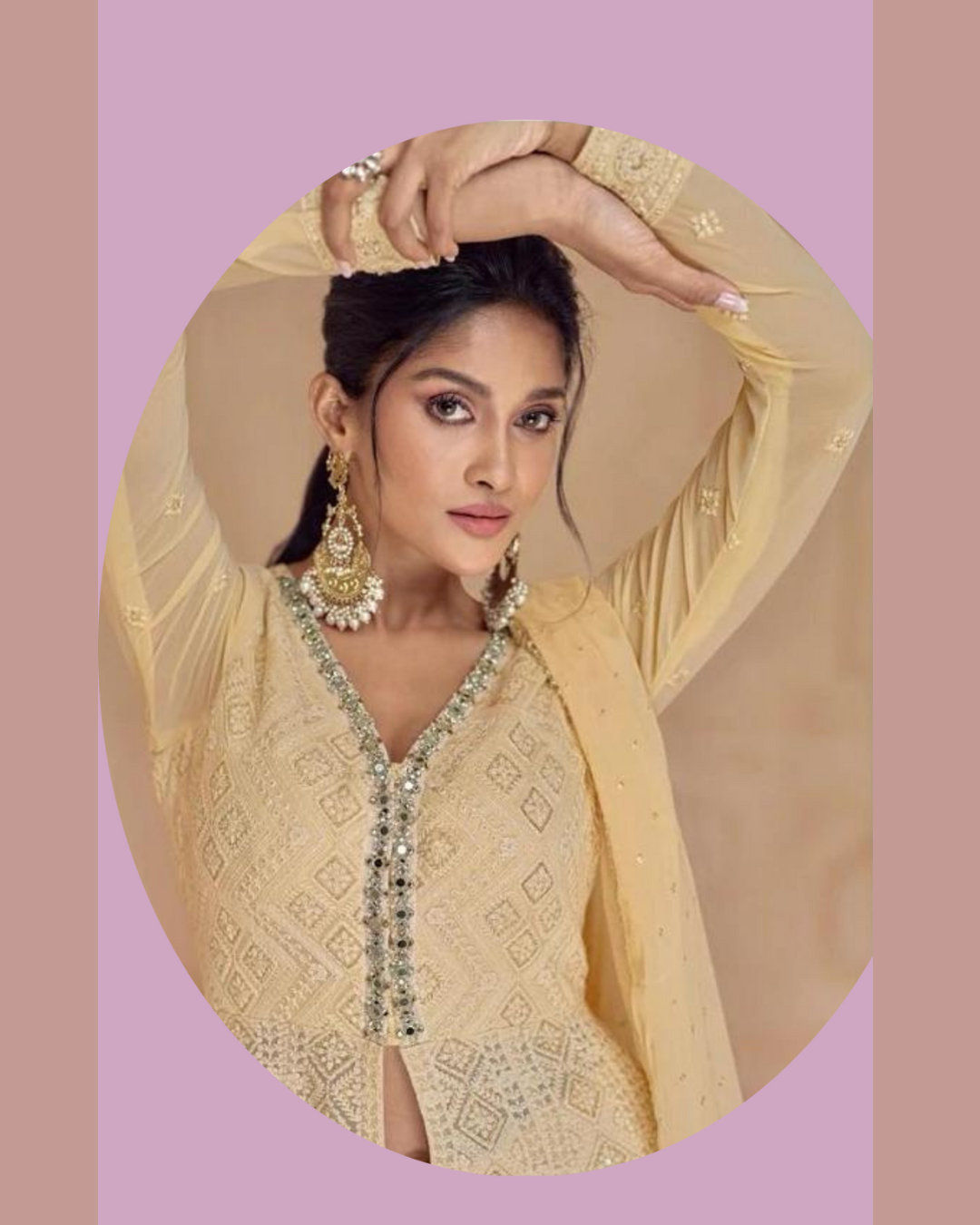 Beige chikankari anarkali gown dress