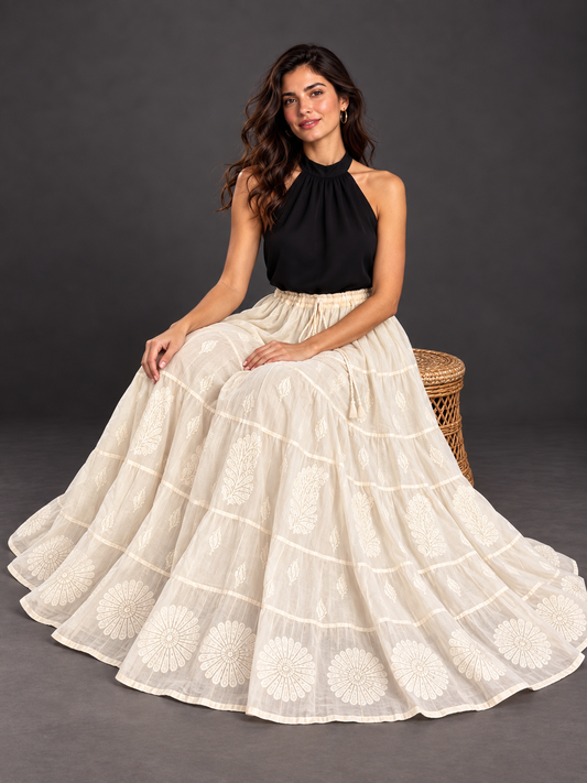 Ashna chikankari mulmul chikankari Skirt