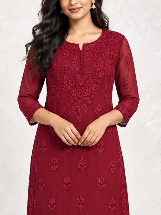 Aura chikankari maroon kurti