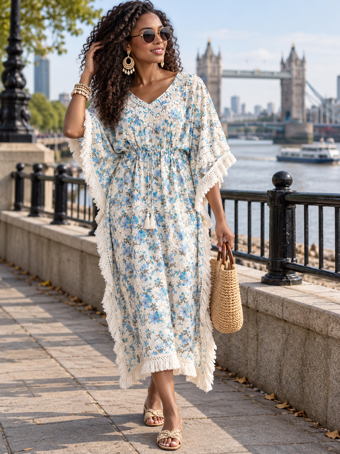Breeze Masnavi pastel blue chikankari cotton kaftan