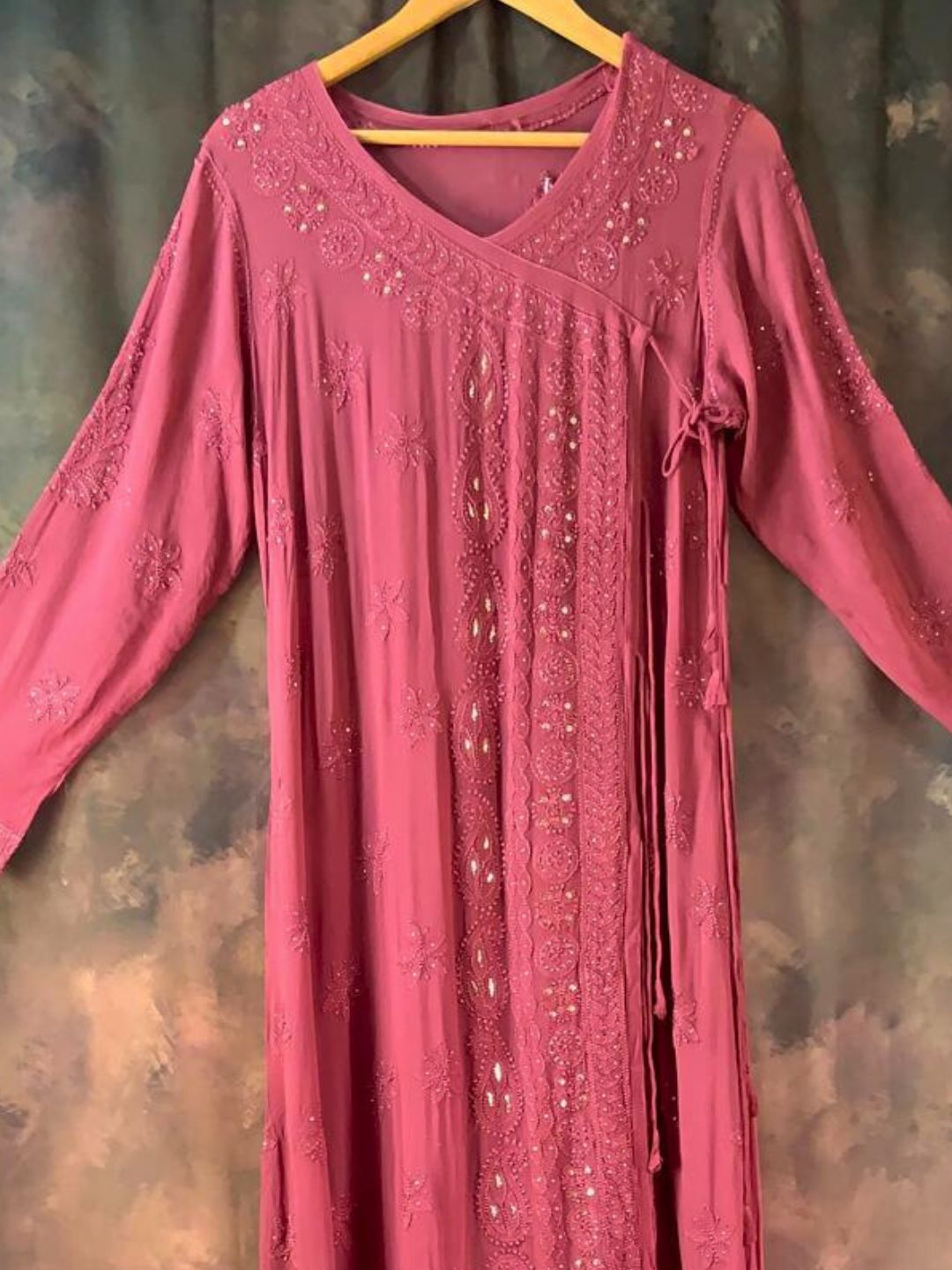 Bubblegum Pink Hand Embroidered Chikankari Angrakha Style Kurta Set