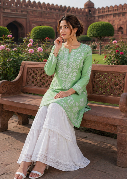 Chikankaari_Modal_Kurta pista green
