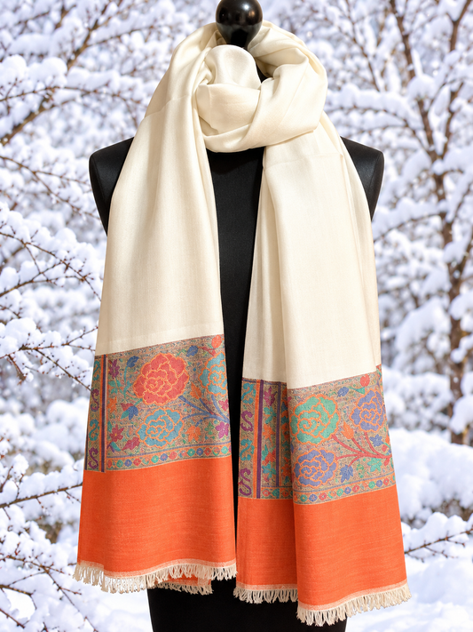 Classic pashmina cream white kani scarf