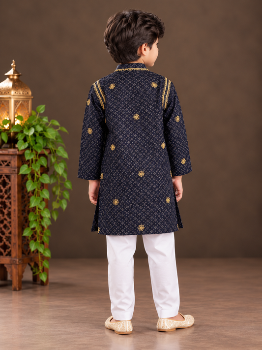 Hom little Saahab black chikankari kurta set