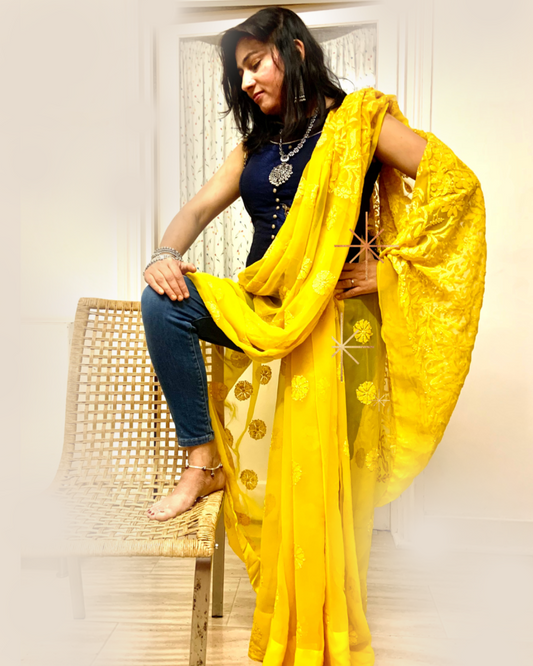 Fiesta georgette sari Mustard