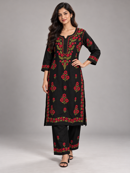 Fuchsia bloom modal chikankari kurti set by massnavi