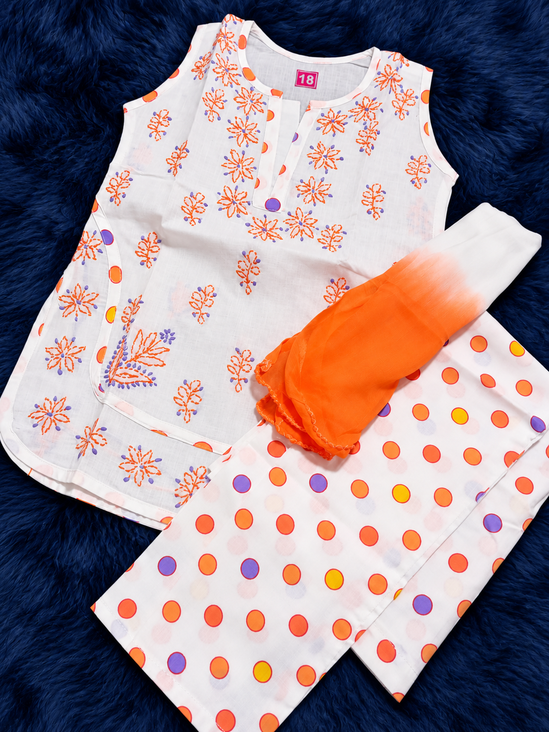 HOM girl polka dots orange dress set