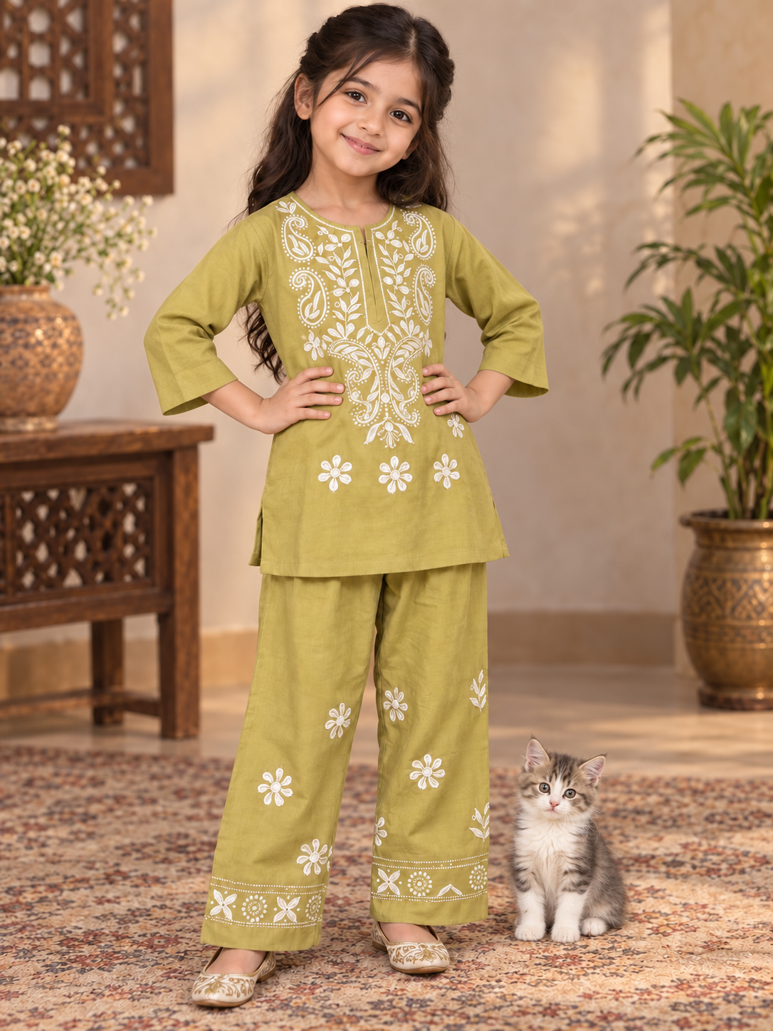 Hom mira baby girl chikankari pink dress set