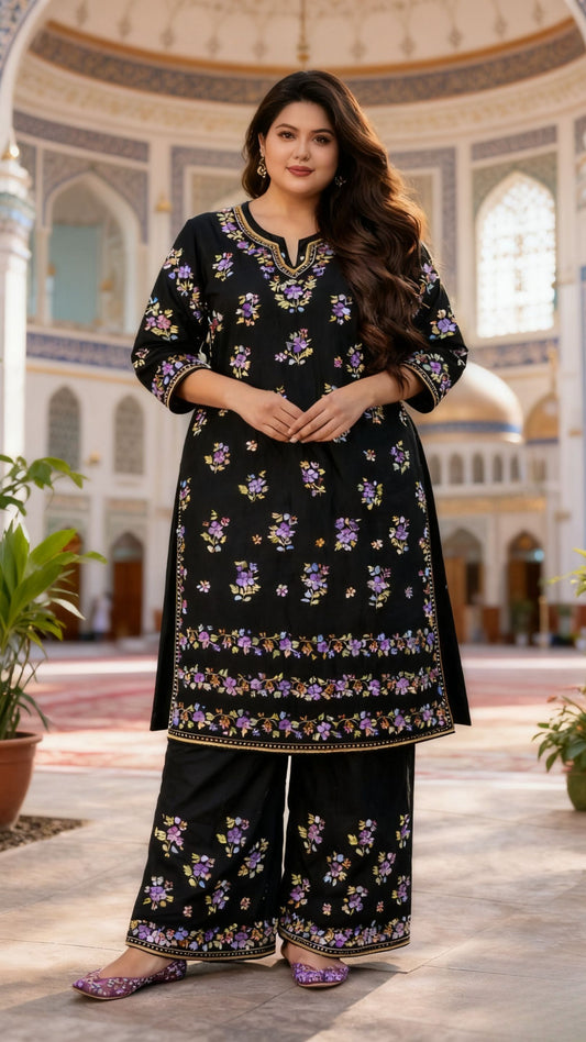 Masnavi Lilac blooms chikankari modal set