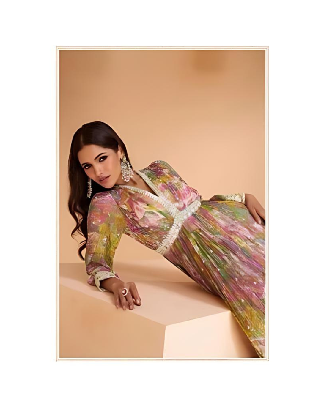 Floral pink long gown frock