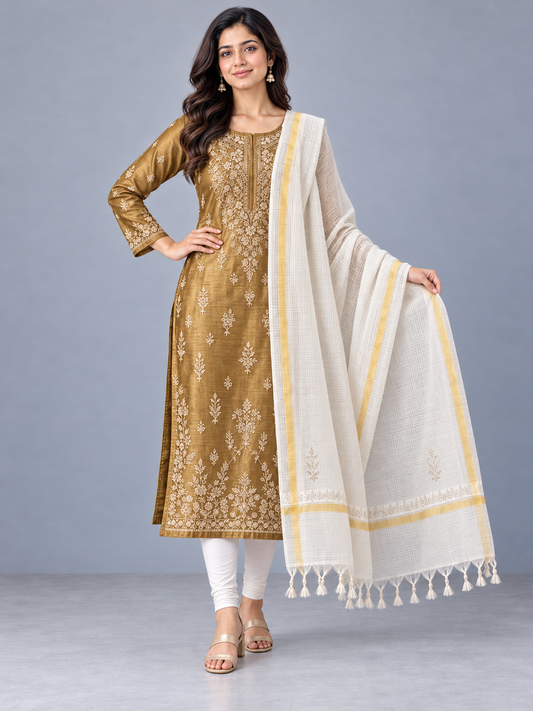 K-silk chikankari duppatta
