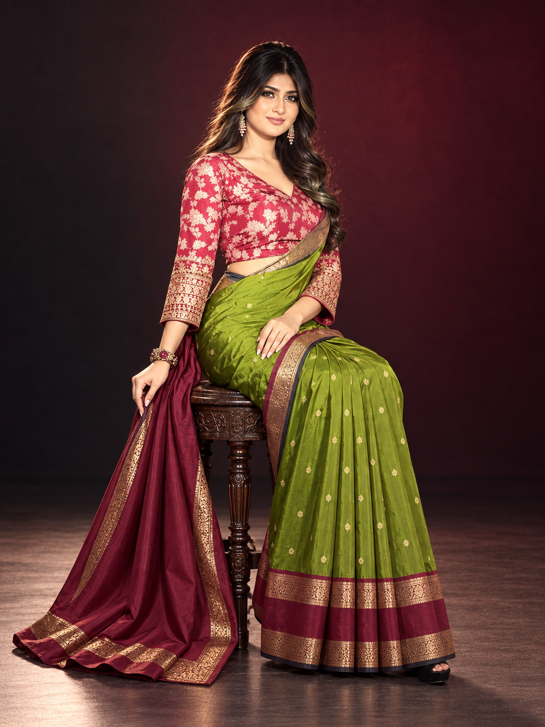 Masnavi Kanchipuram hiina green silk saree