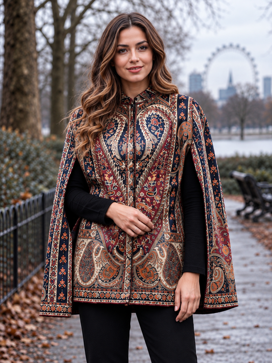 Kashmiri short paisly kani cape jacket