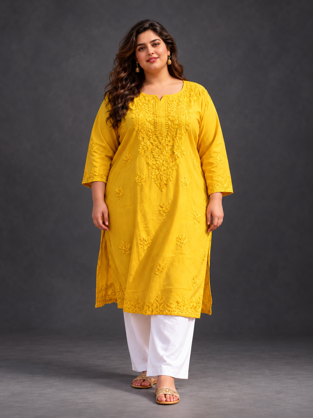 Mallika modal plus size yellow kurti