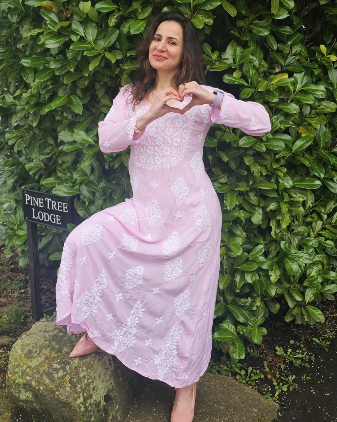 Maslin A line frock in pastel pink