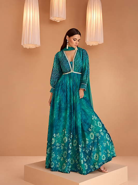 Masnavi Ishqa gown floral Green
