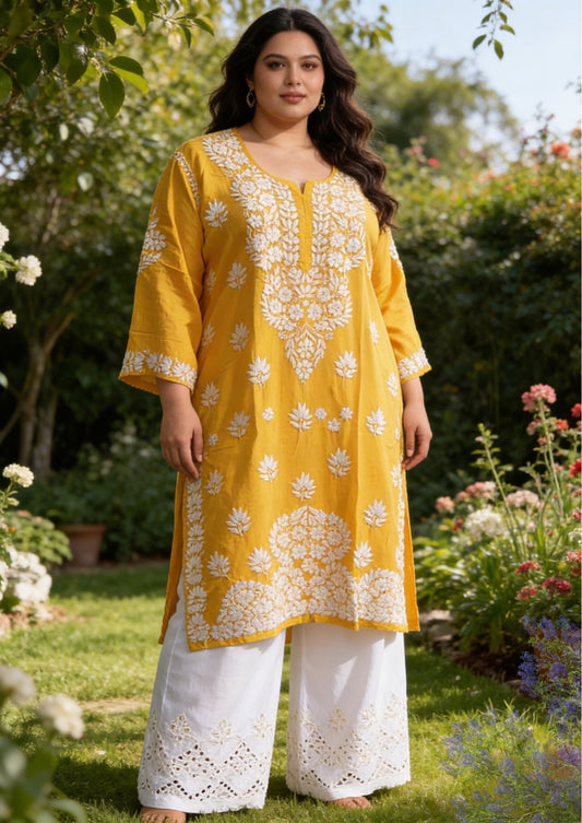 Masnavi Plus size Mallika Modal kurti yellow