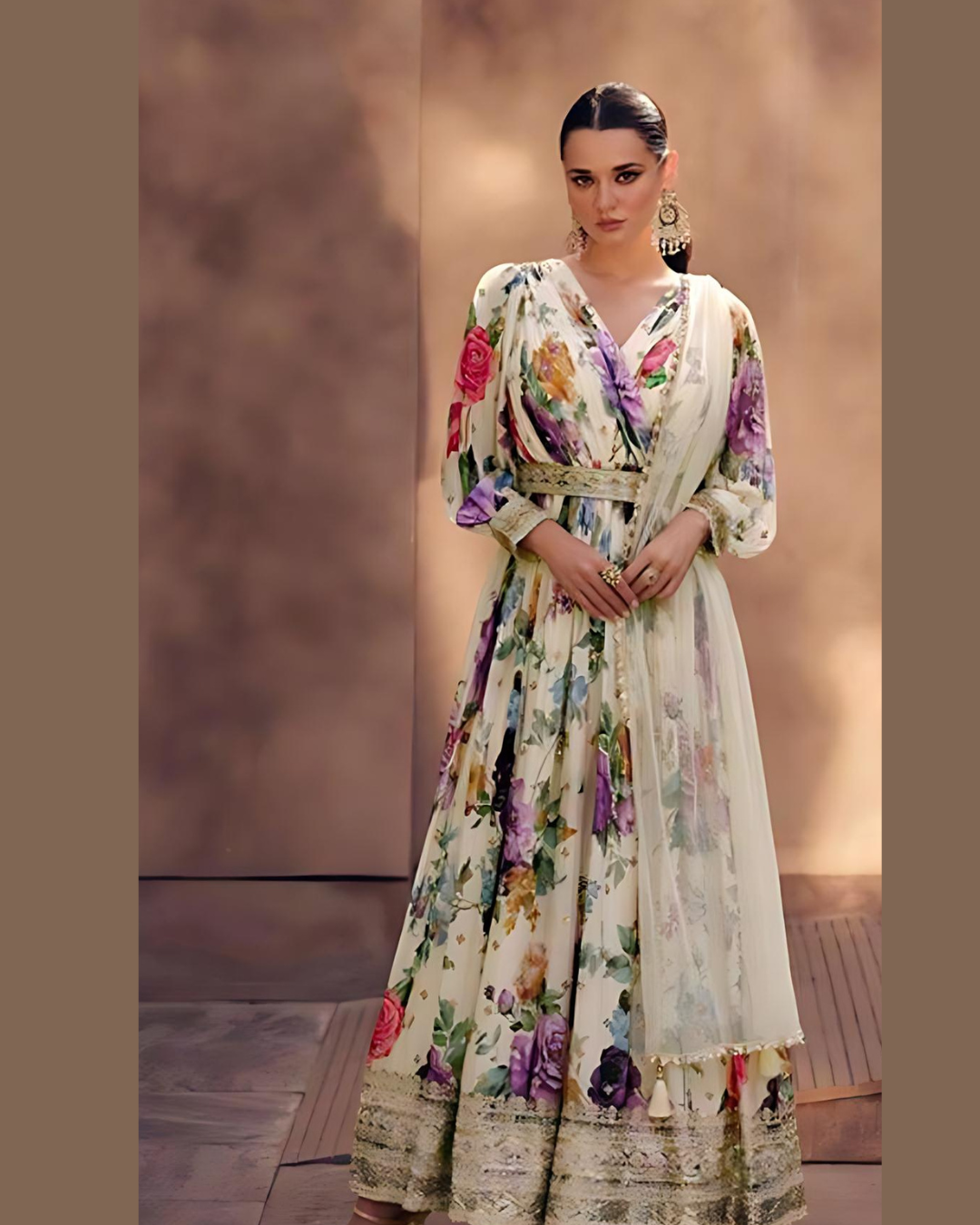 White floral Ashna Georgette long frock