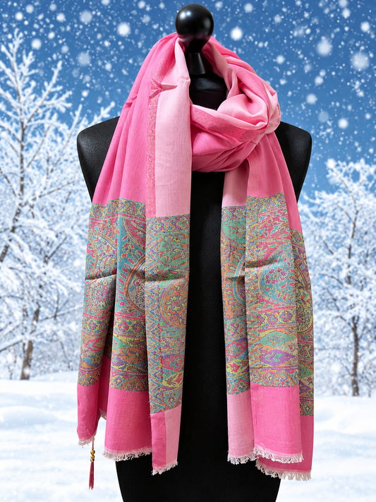 Miraj classic pink paisly border scarf