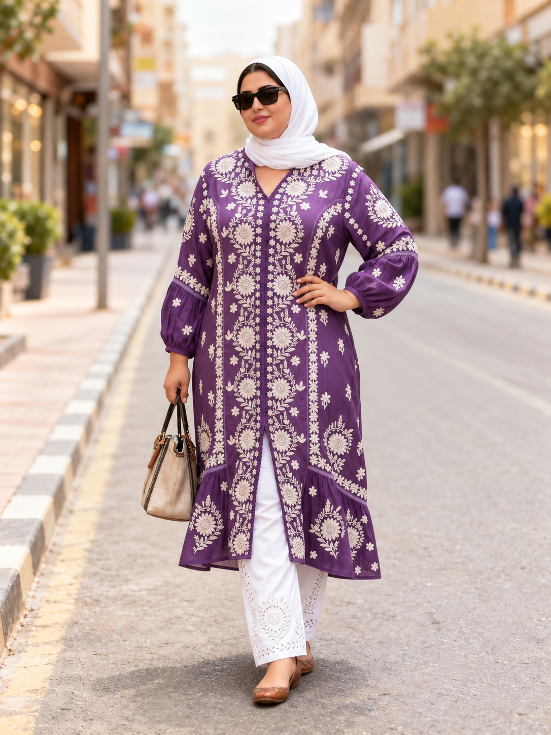 Muslin semi western lavender plus size dress
