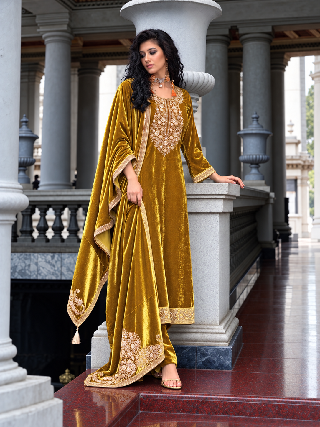 Nazakat makhmali embroidered Velvet Suit Set