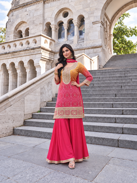 Ombre Pink bandej Silk Salwar Kameez set