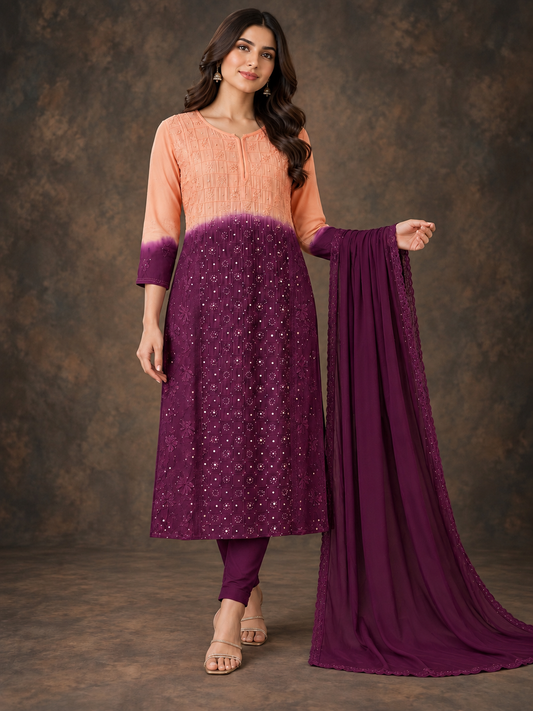 Ombre georgette chikankari suit set