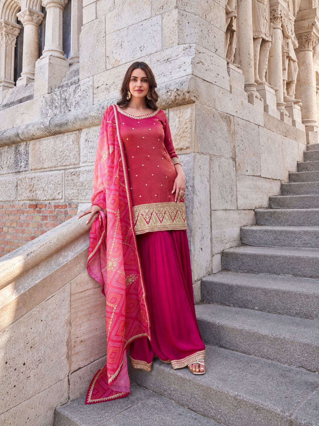 Pink Chinnon Silk Salwar Kameez