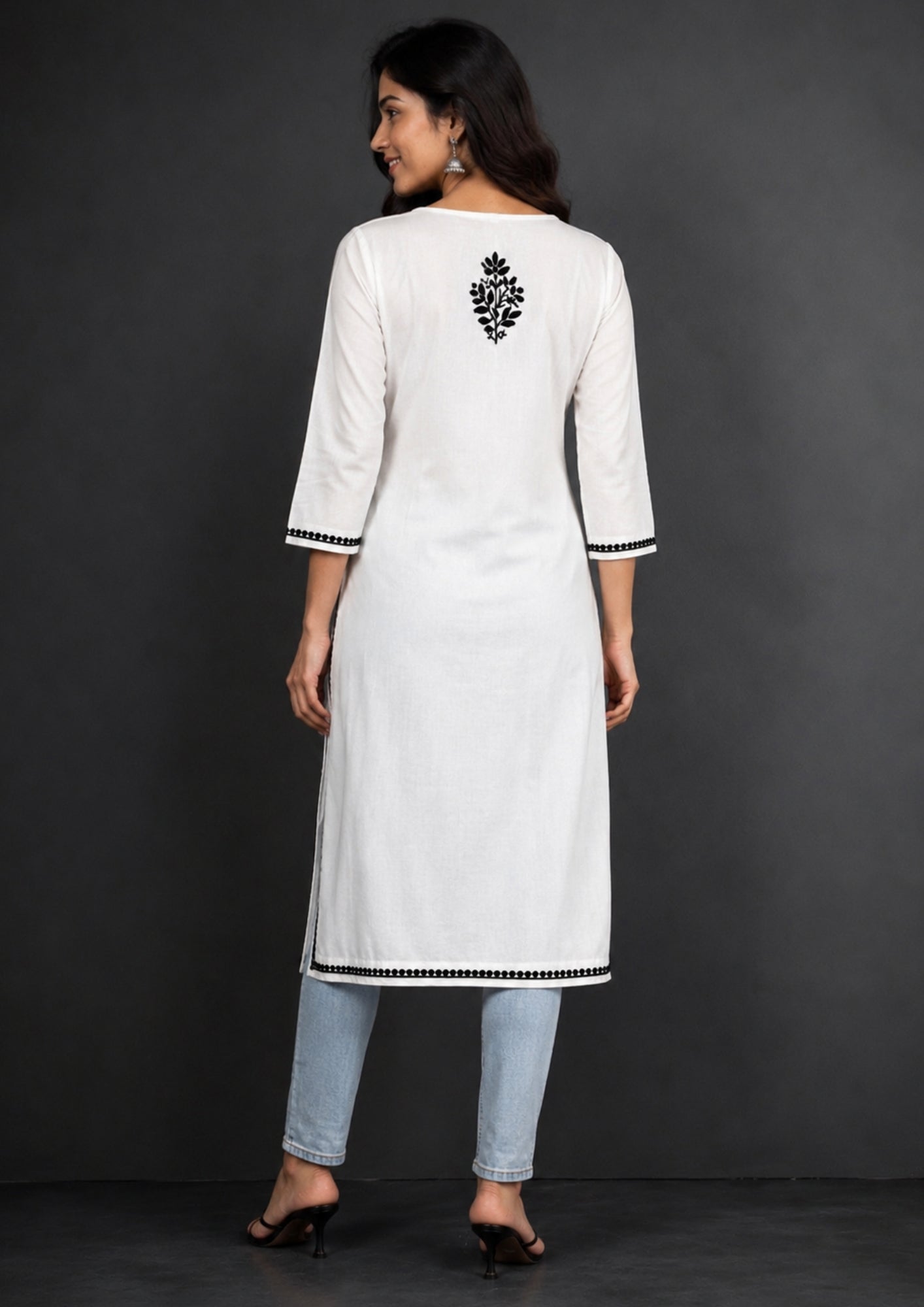 Rayon white chikankari kurti