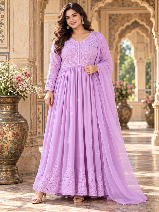 Rubai chikankari longline lavender dress
