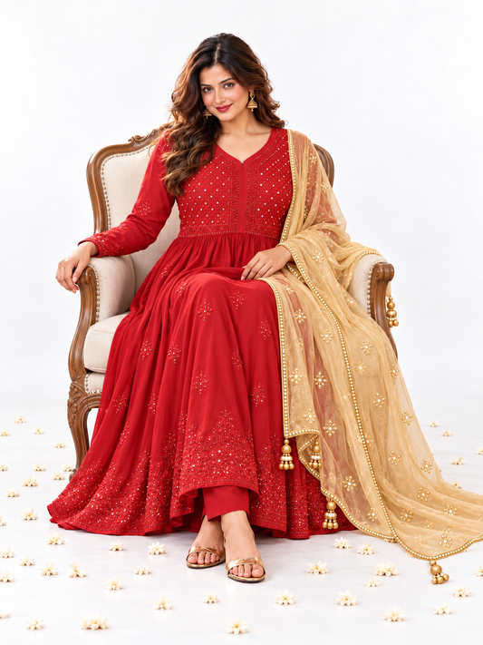 Rubai longline chikankari dress by Masnavi