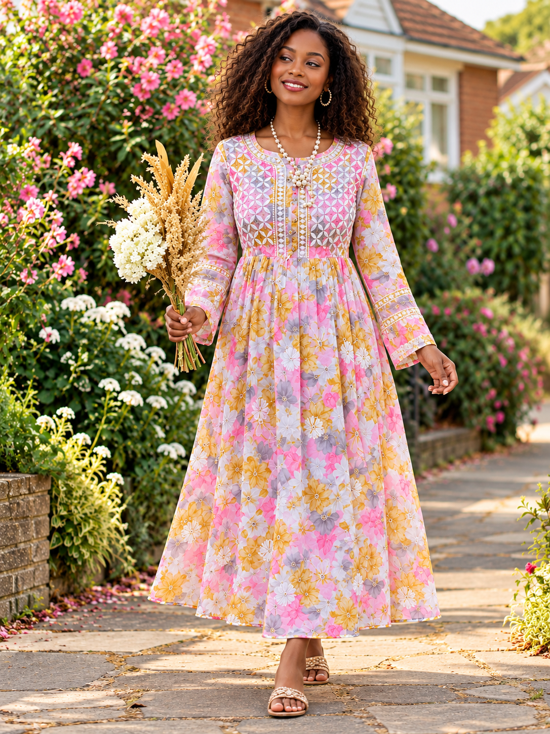 Saba chikankari printed mulmul frock