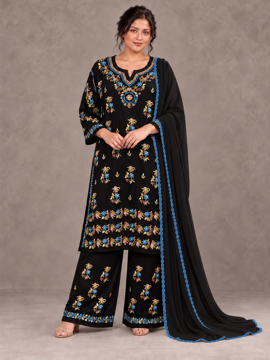 Sahiba blue blooms chikankari plus size modal set