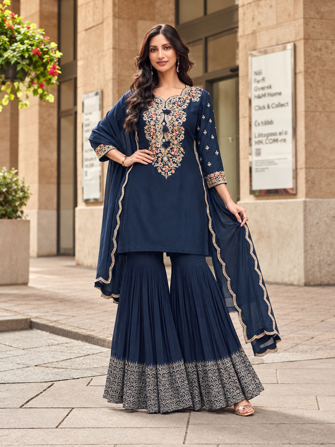 Sea blue Chaand Raat silk kurta set