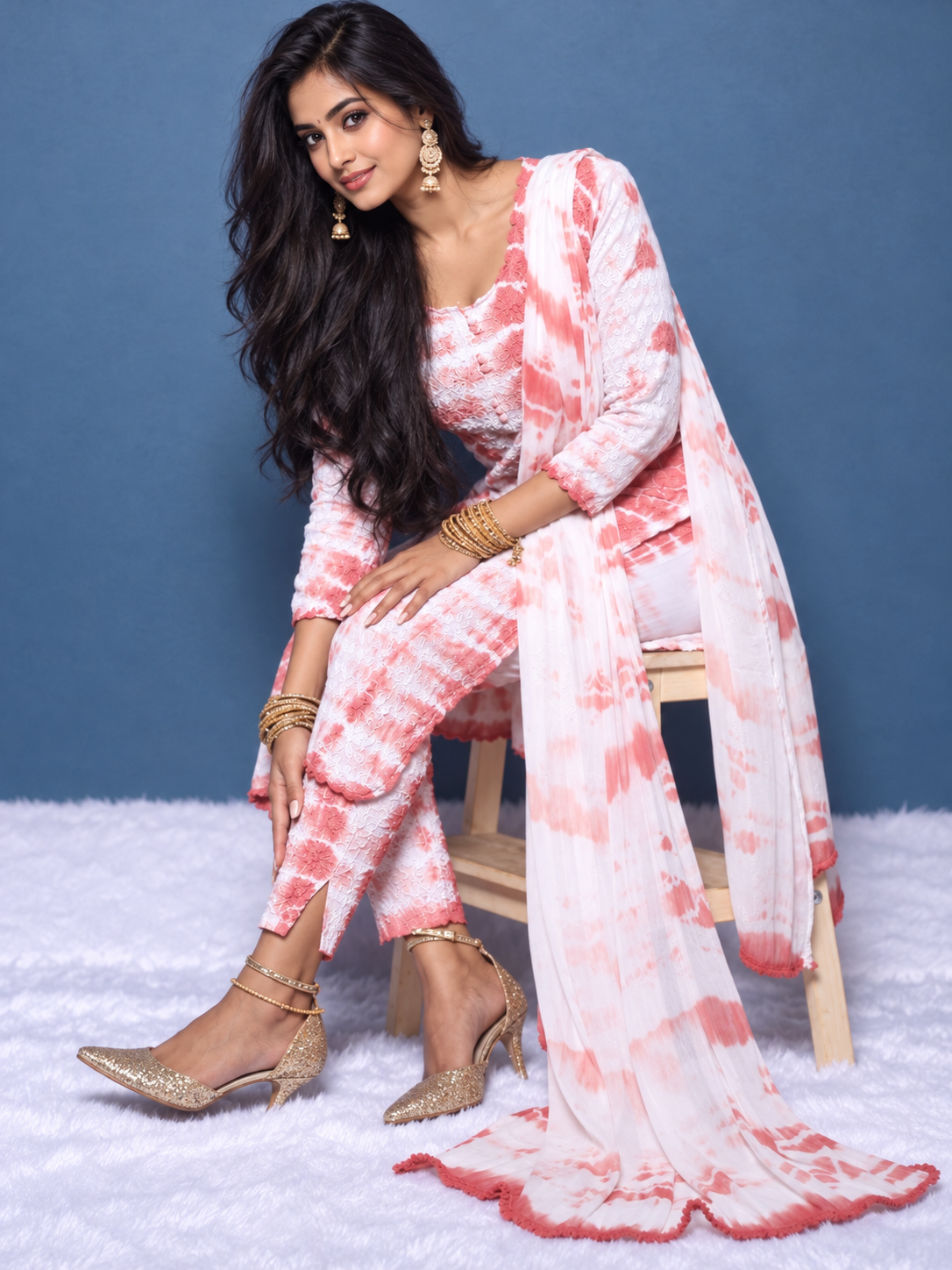 Shibori fiza Bronze cotton kurti set