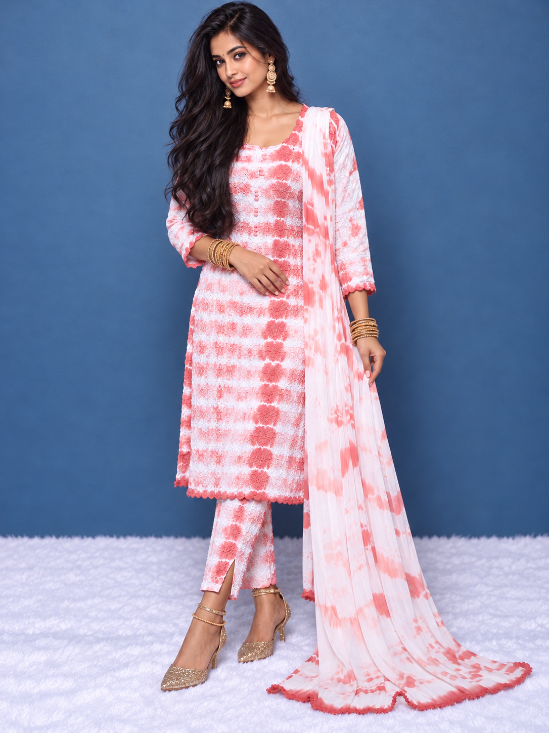Shibori fiza chikankari Bronze cotton kurti