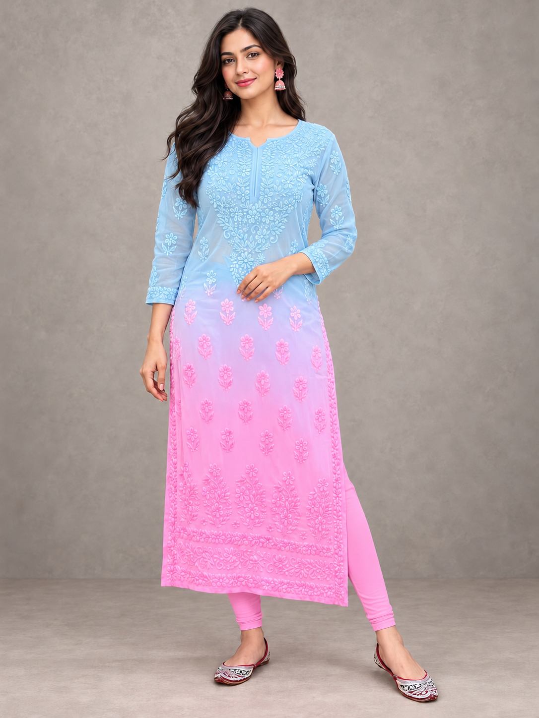 Aura chikankari long kurti by Masnavi