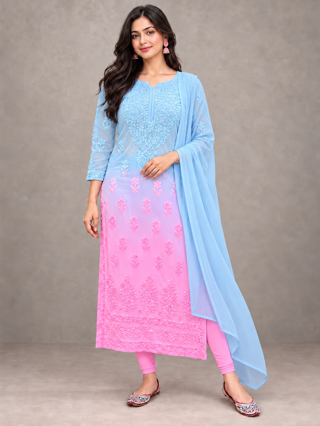 Aura chikankari long kurti by Masnavi