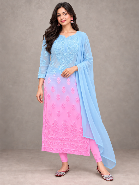 Aura chikankari long kurti by Masnavi