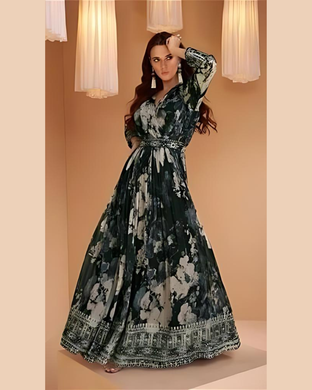 Ishqa long black floral gown dress