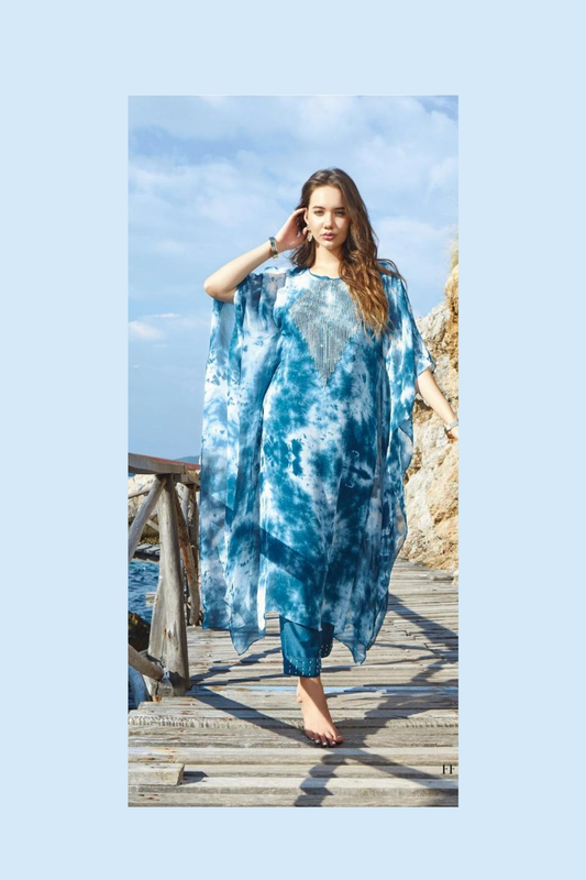 Breeze Chiffon Chikankari Kaftan - Powder Blue