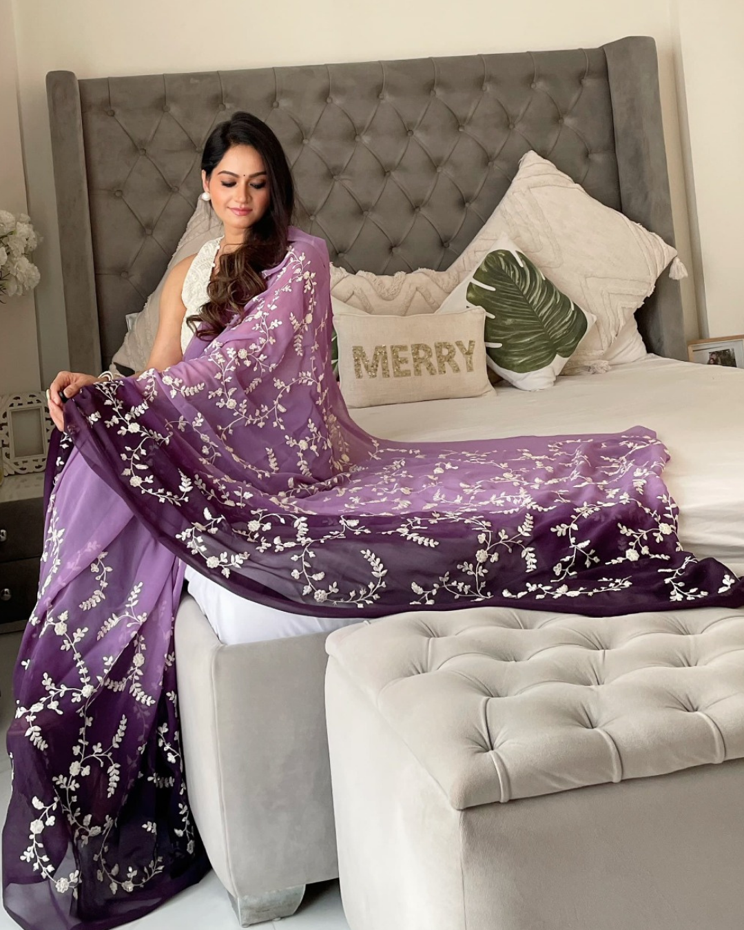 Lilac designer sari