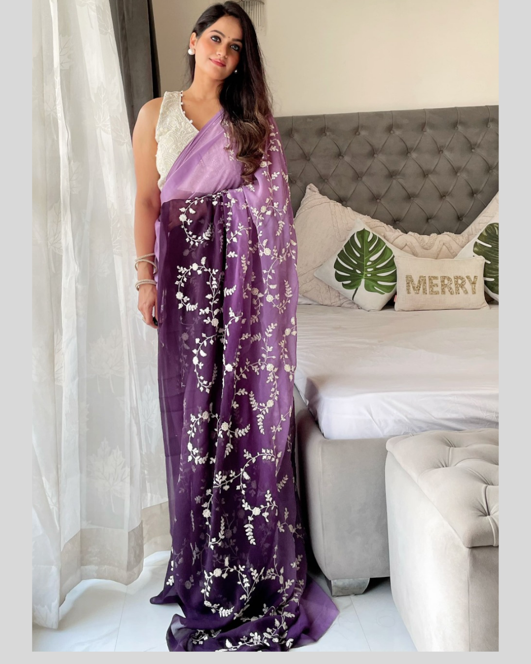 Lilac designer sari