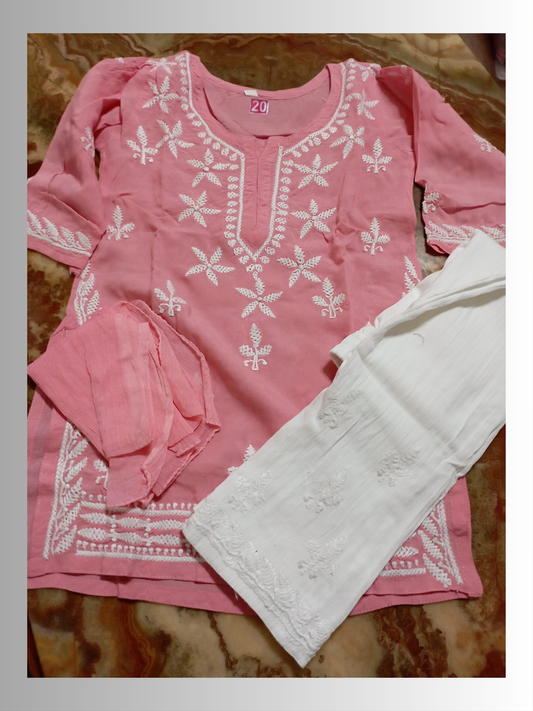 Hom lizi bizi soft cotton chiknakari pink dress
