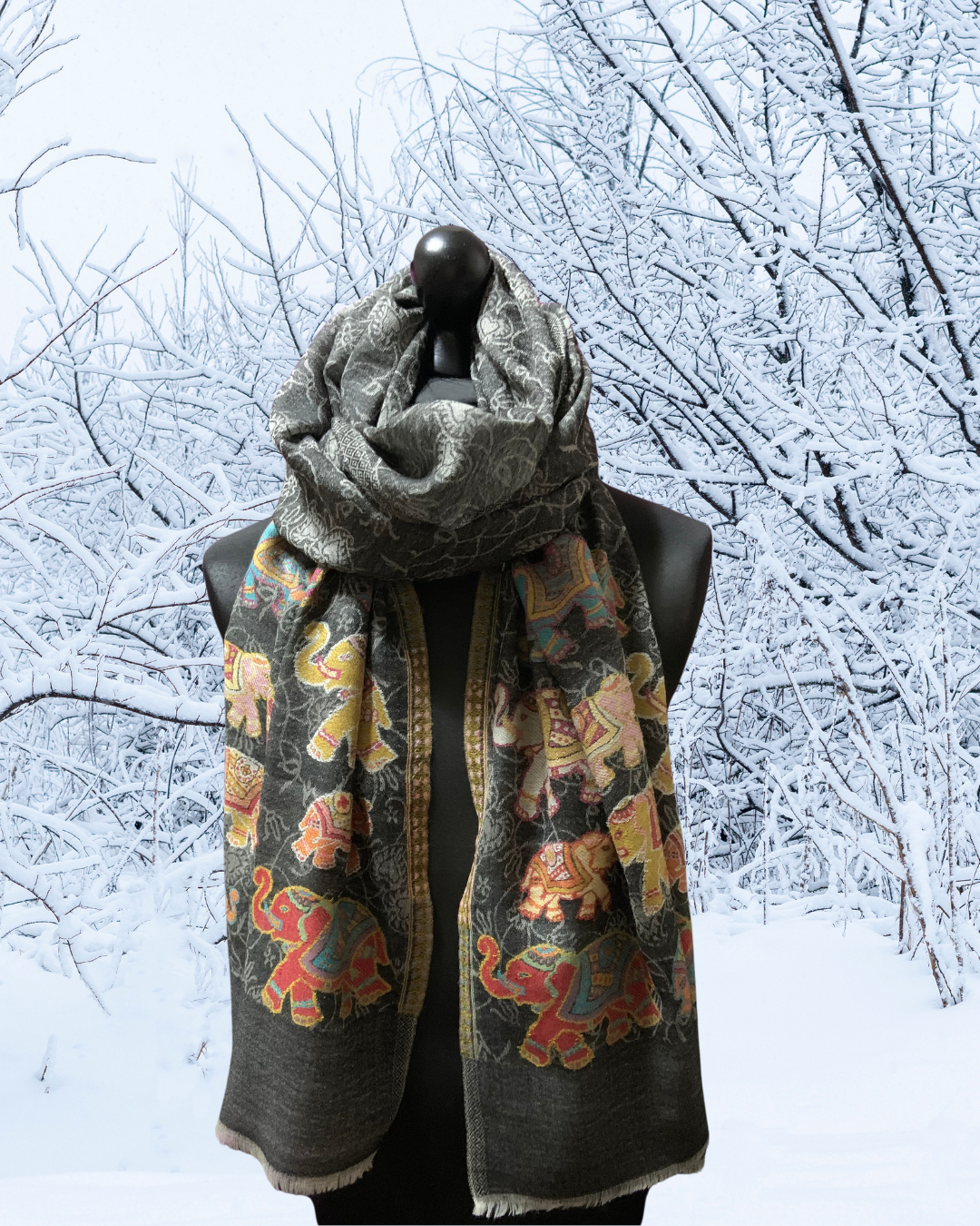 Pashmina Elephant design grey